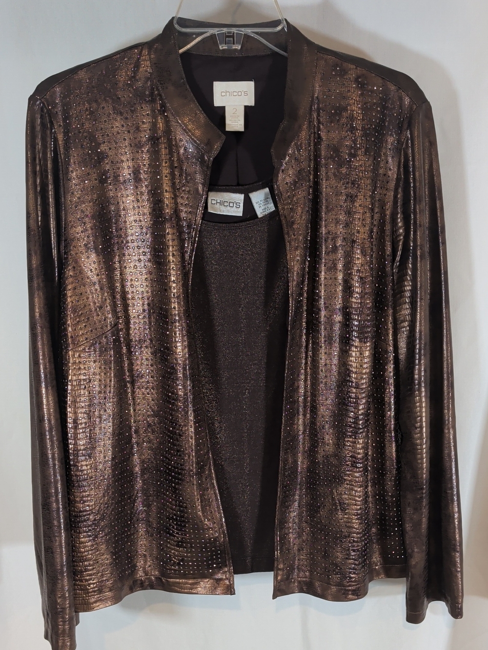 Chico's Shimmery Bronze Open-Front Jacket